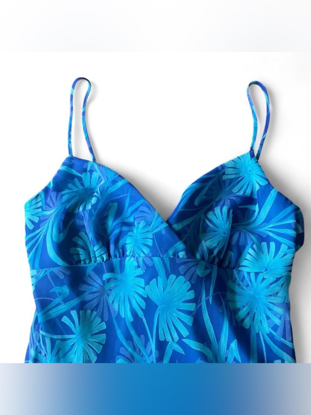Vintage 90s City Triangles Blue Botanical Tropical Sleeveless Midi Dress Size S - Picture 2 of 8